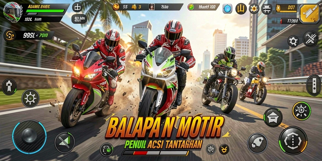 Tampilan gameplay seru di 99SL dengan balapan motor cepat.