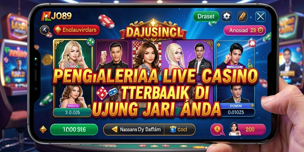 Screenshot gameplay AJO89 menampilkan dealer profesional dan suasana kasino yang nyata.