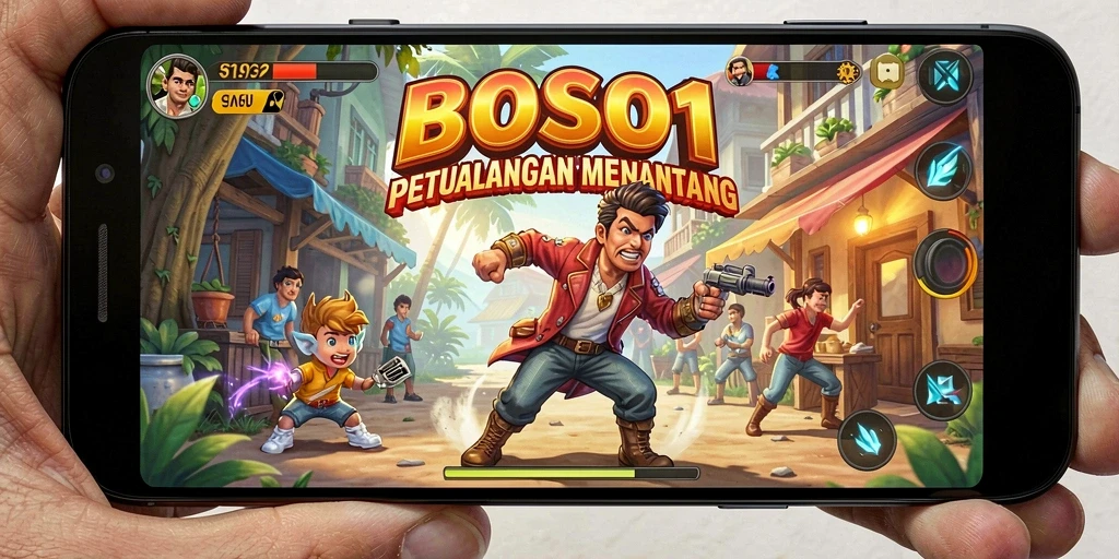 Tampilan gameplay yang memukau dari BOS01 dengan tantangan Arcade.