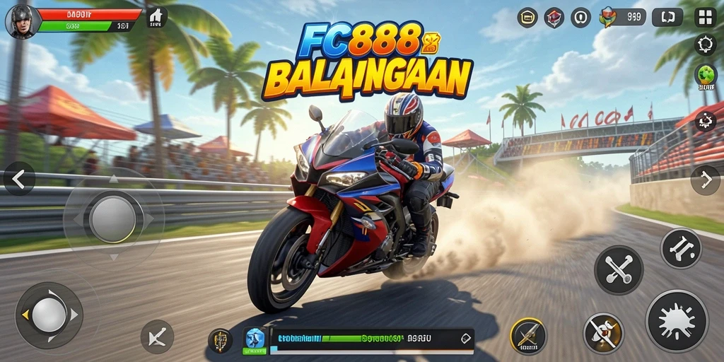 Tampilan gameplay seru dalam balapan motor yang mendebarkan.