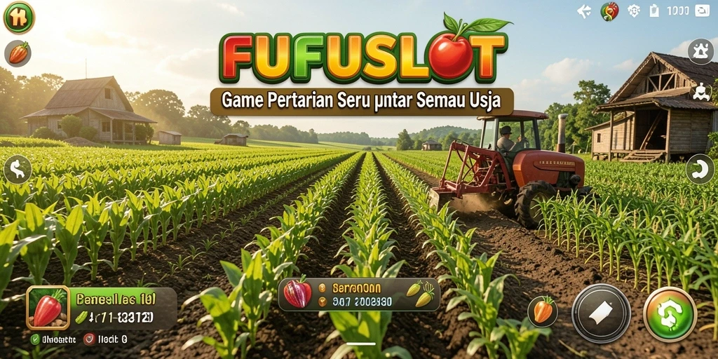 Tangkapan layar gameplay FUFUSLOT dengan aktivitas pertanian yang seru.