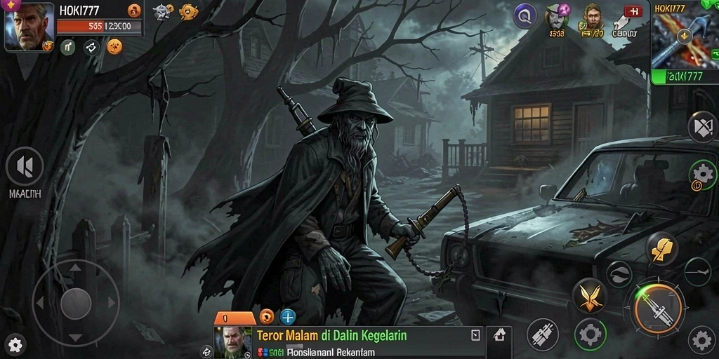 Tampilan gameplay menakutkan HOKI777 di dunia kegelapan.