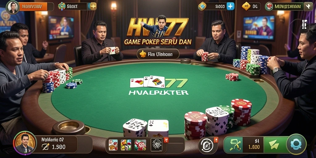 Tampilan gameplay HW777 yang menarik dengan suasana poker yang mendebarkan.