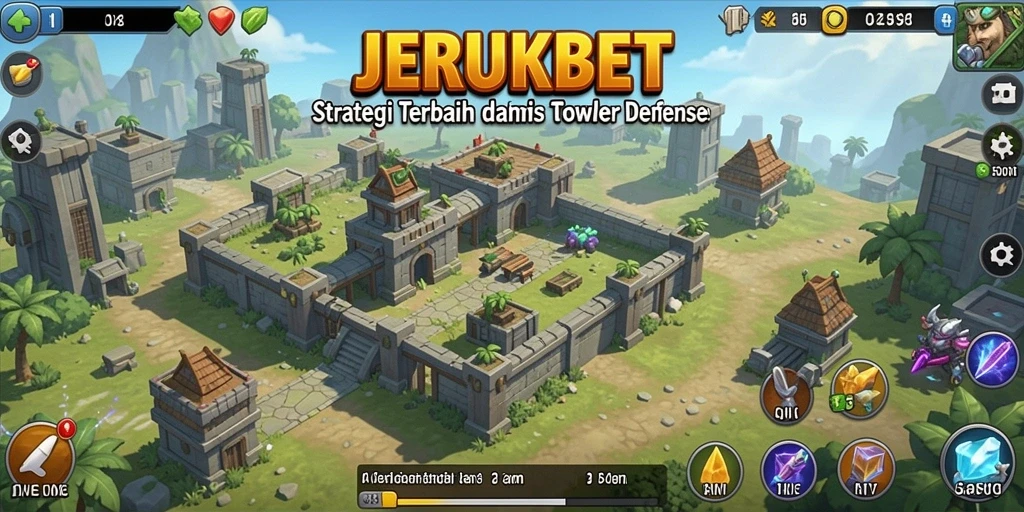 Tampilan gameplay JERUKBET dengan pertarungan menegangkan di tower defense.