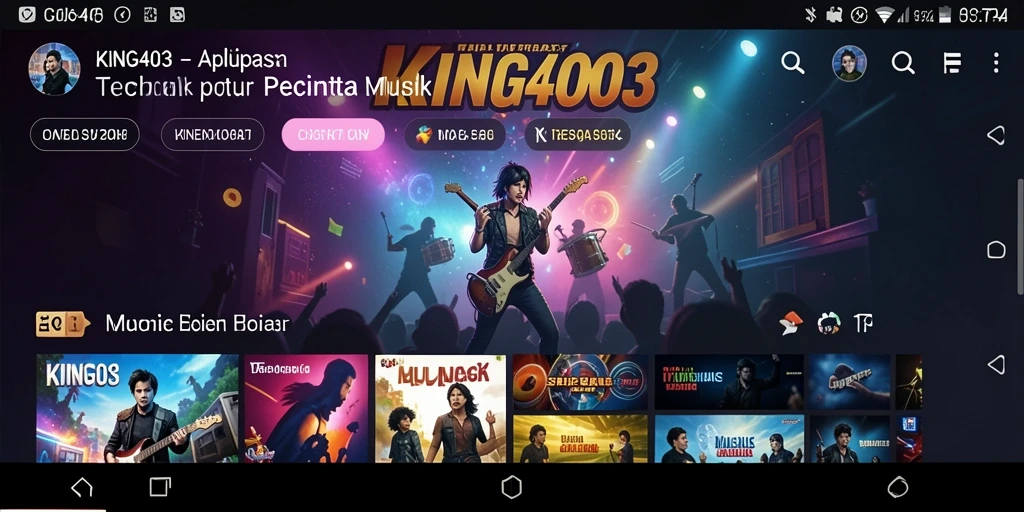 Screenshot gameplay KING403 menampilkan antarmuka aplikasi musik yang menarik.