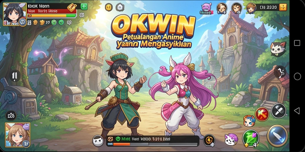 Tampilan gameplay menakjubkan dari OKWIN dengan karakter Anime yang menarik.