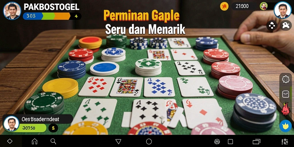 Screenshot PAKBOSTOGEL menampilkan gameplay Gaple yang seru dan interaktif.