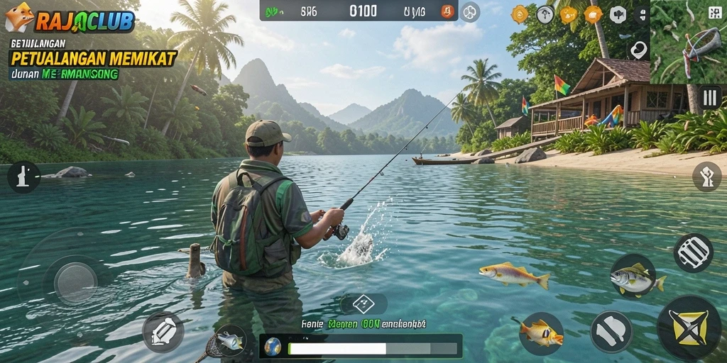 Gameplay memancing yang menantang di RAJACLUB.