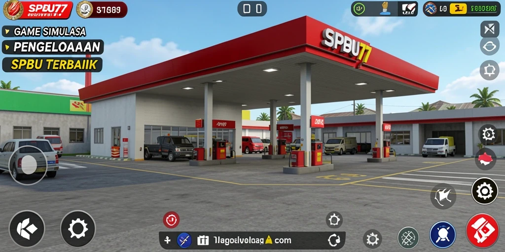 Tampilan gameplay menarik SPBU77 dengan manajemen SPBU yang seru.