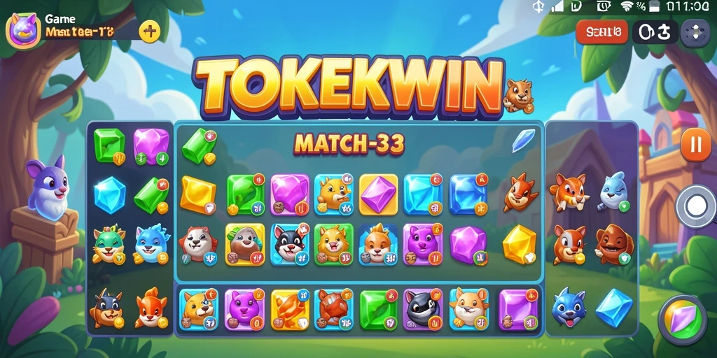 Screenshot menampilkan aksi mencocokkan tiga elemen di TOKEKWIN.
