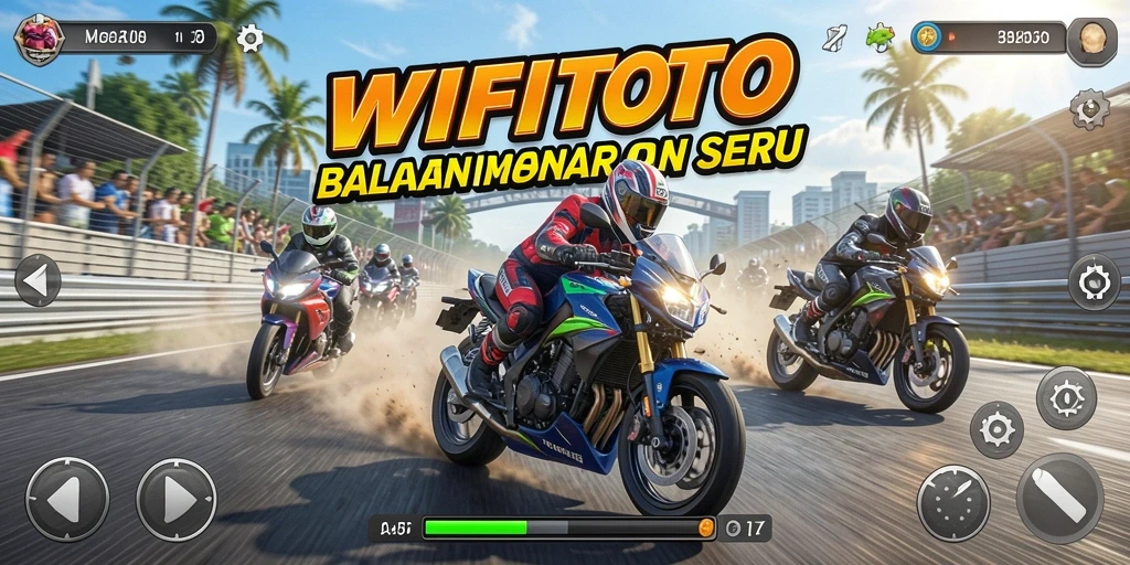 Gameplay WIFITOTO yang mendebarkan dengan balapan motor yang seru.